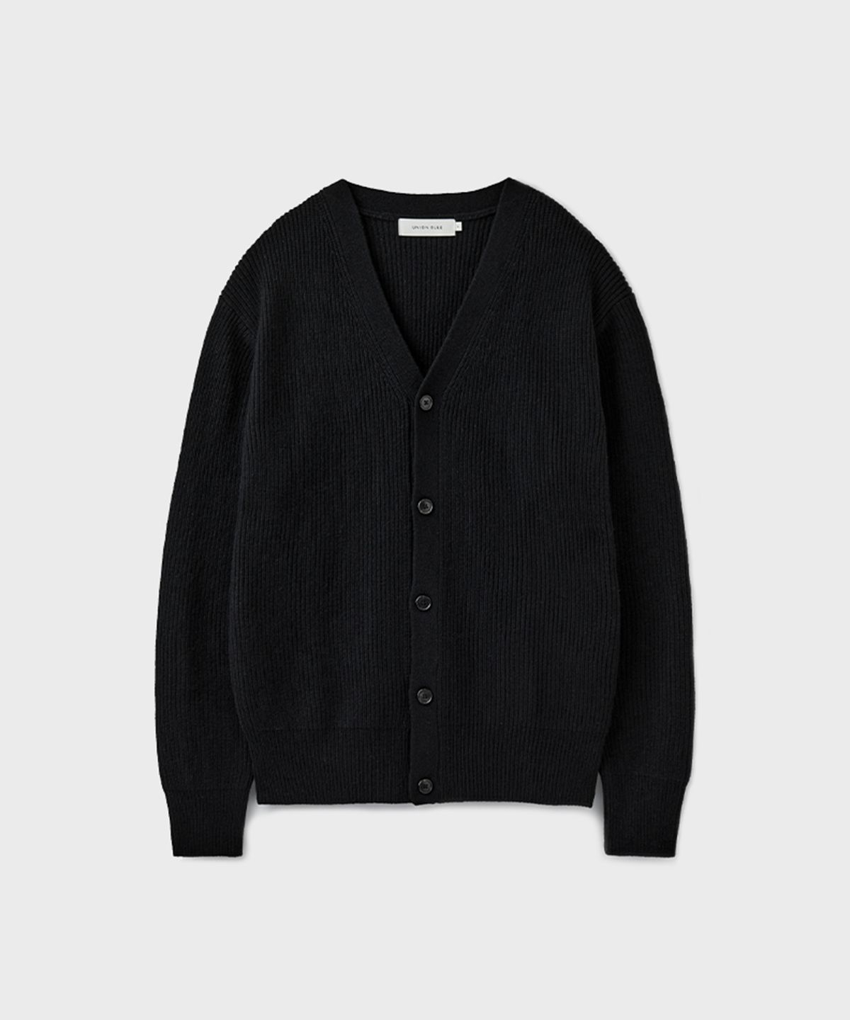 유니온블루(UNION BLUE) WOOL WAFFLE V-NECK CARDIGAN [BLACK]
