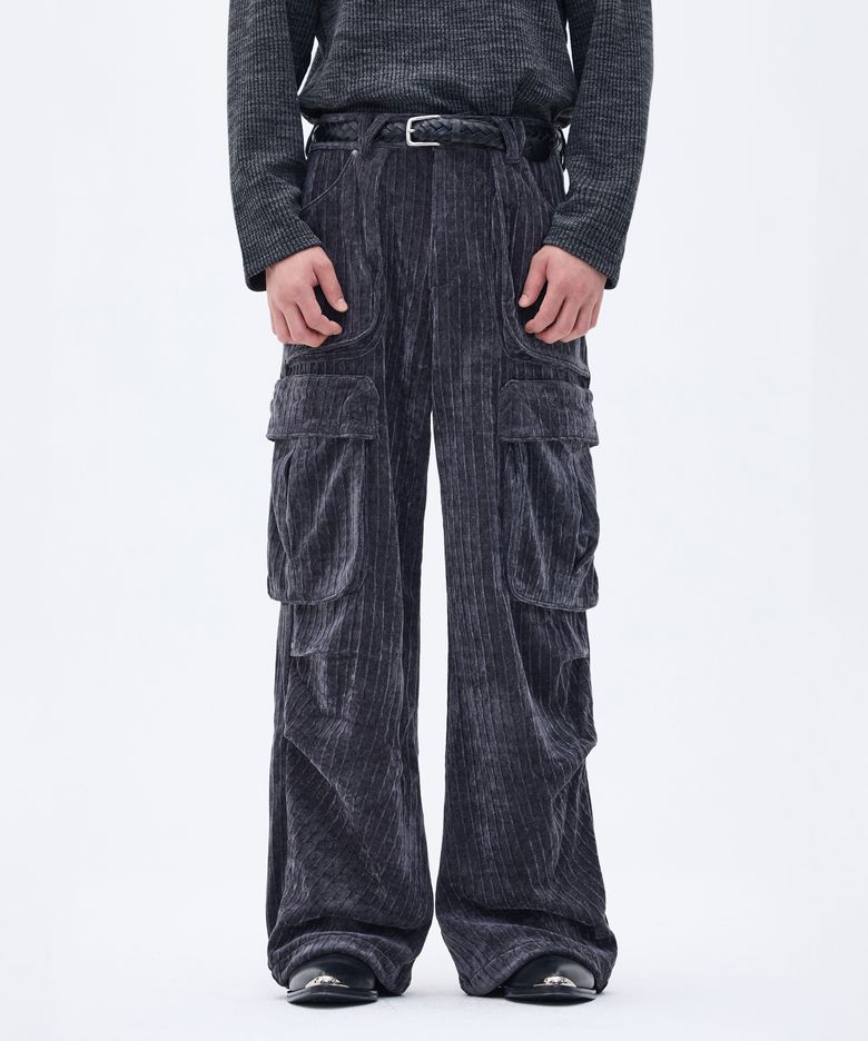 CAIMAN VELVET CARGO PANTS DARK GREY