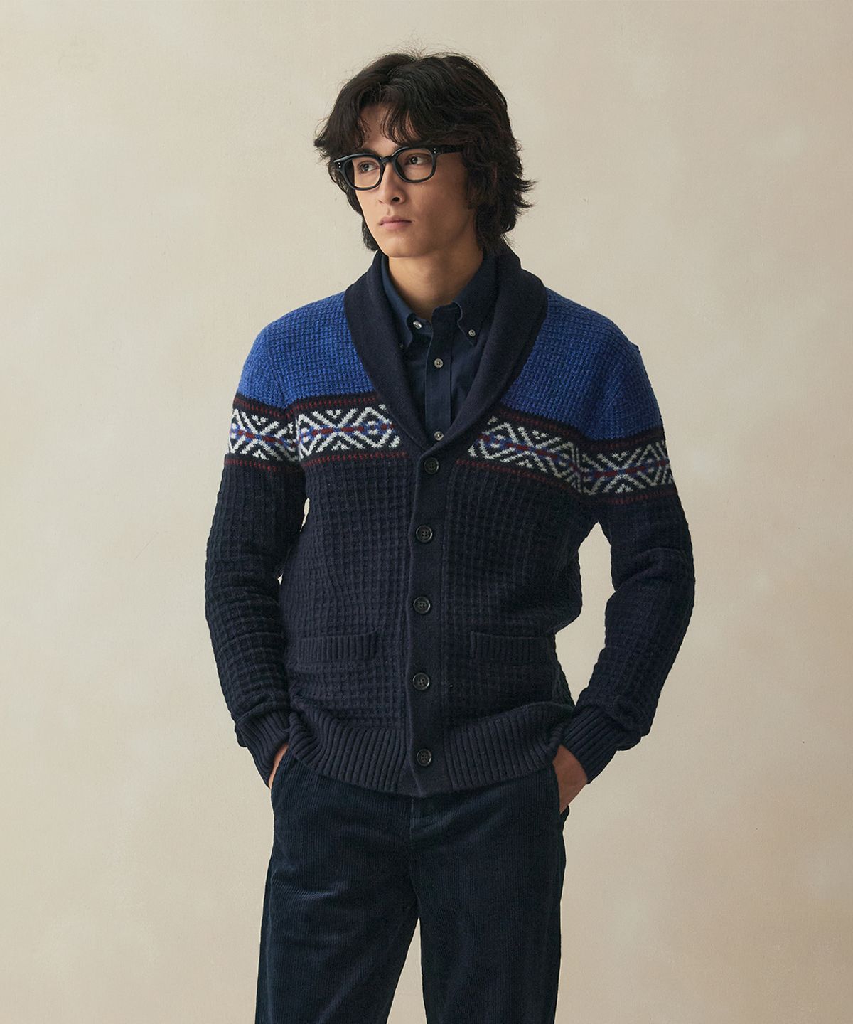 브룩스 브라더스(BROOKS BROTHERS) 스키 패턴 숄가디건 (블루) (BBWCMF4558MEW)