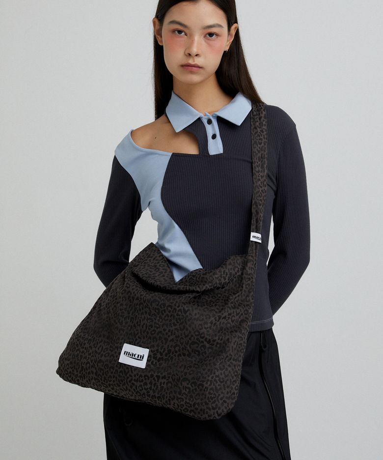 LEOPARD SUEDE ECO CROSS BAG CHARCOAL
