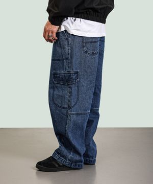 와이드 워시드 데님 카고 팬츠 중청