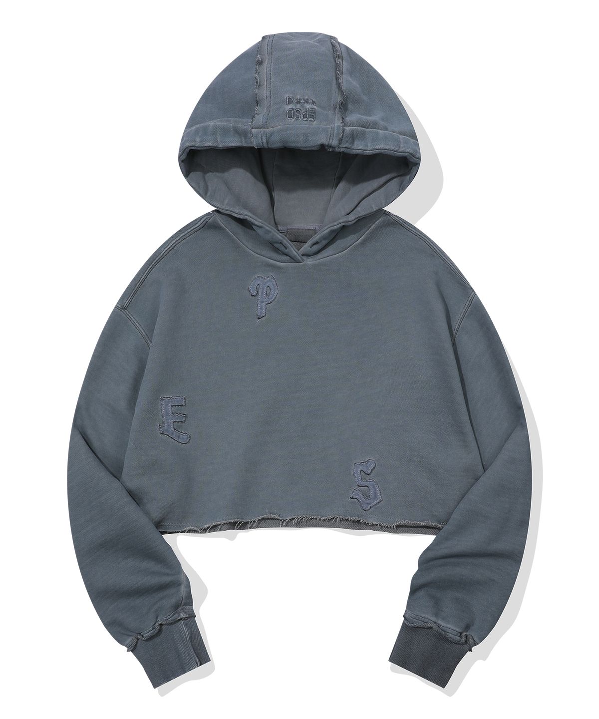 에피소드 언타이틀(EPISODE UNTITLED) LUNA DYING APPLIQUE CROP HOODIE_STEEL BLUE