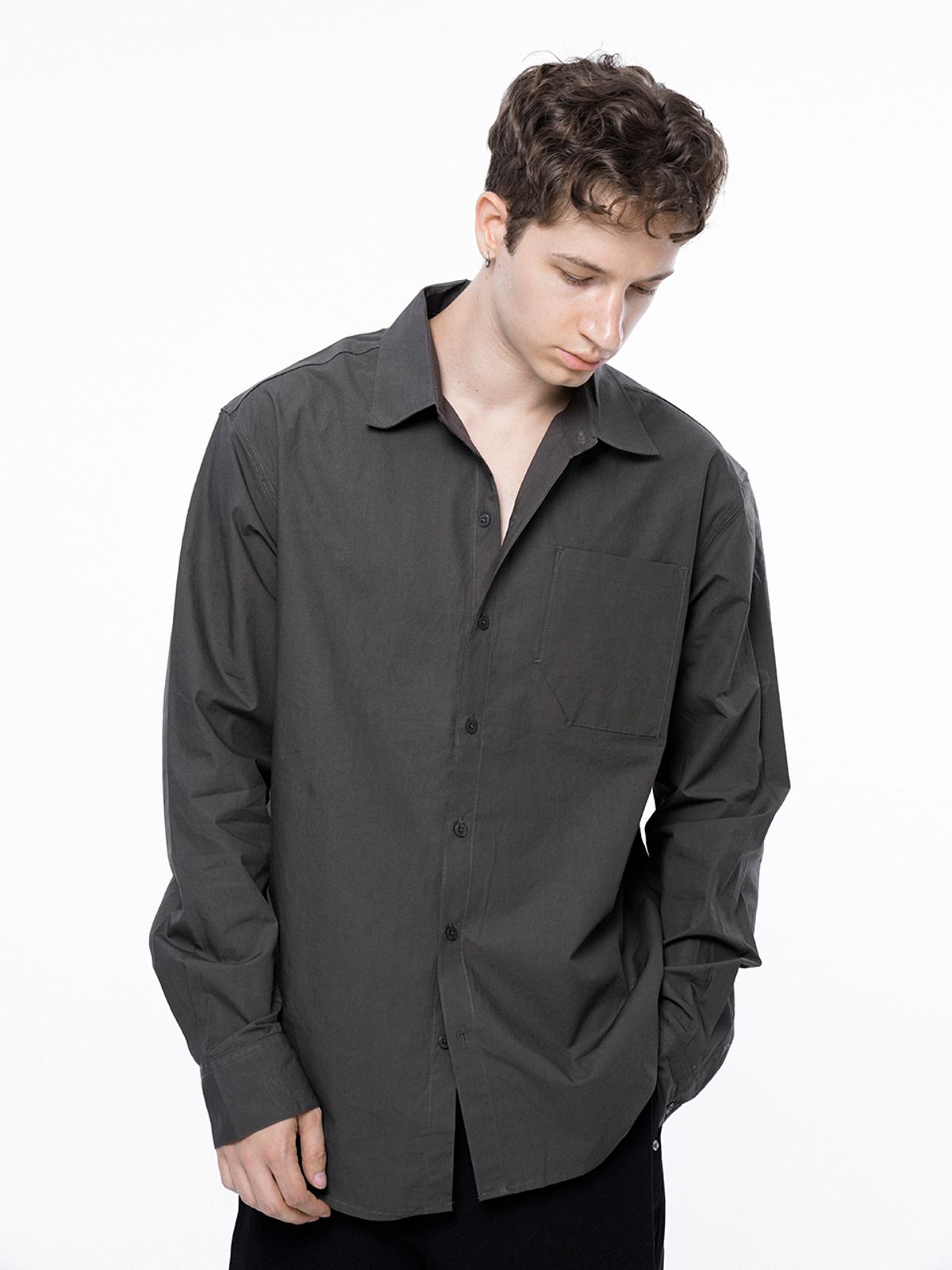 챈세스노이(CHANCE'S NOI) Standard Polygon Pocket Shirt - Dark Brown /M243SH01BR