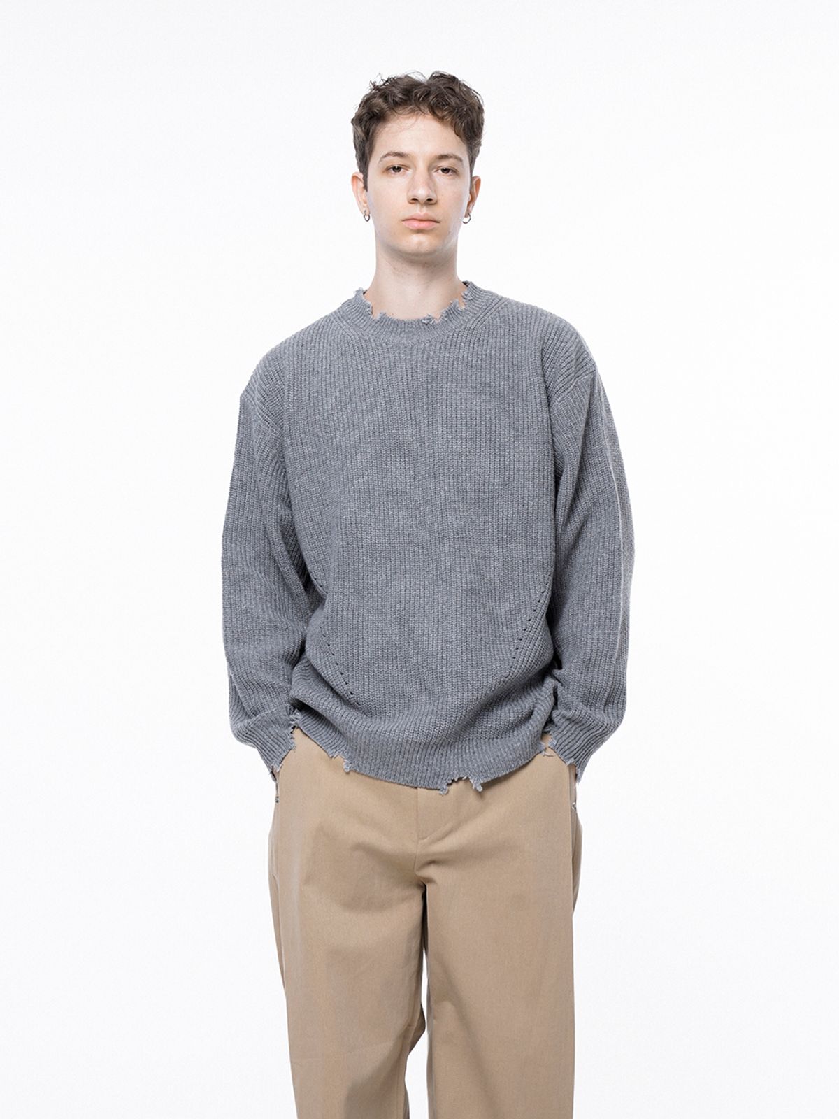 챈세스노이(CHANCE'S NOI) Tear Punching Round Kint - Gray /M243TP06GR