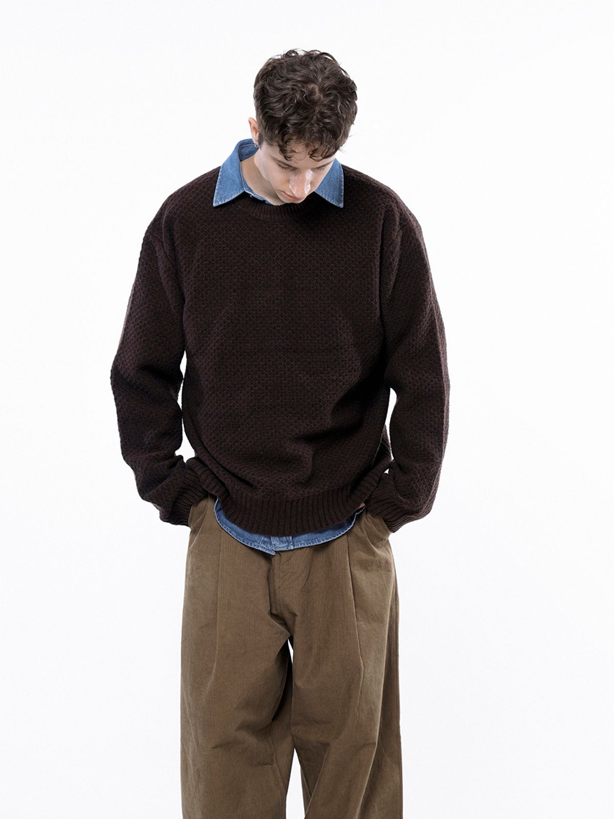 챈세스노이(CHANCE'S NOI) Hazzy Oversized round knit - Brown /M243TP05BR