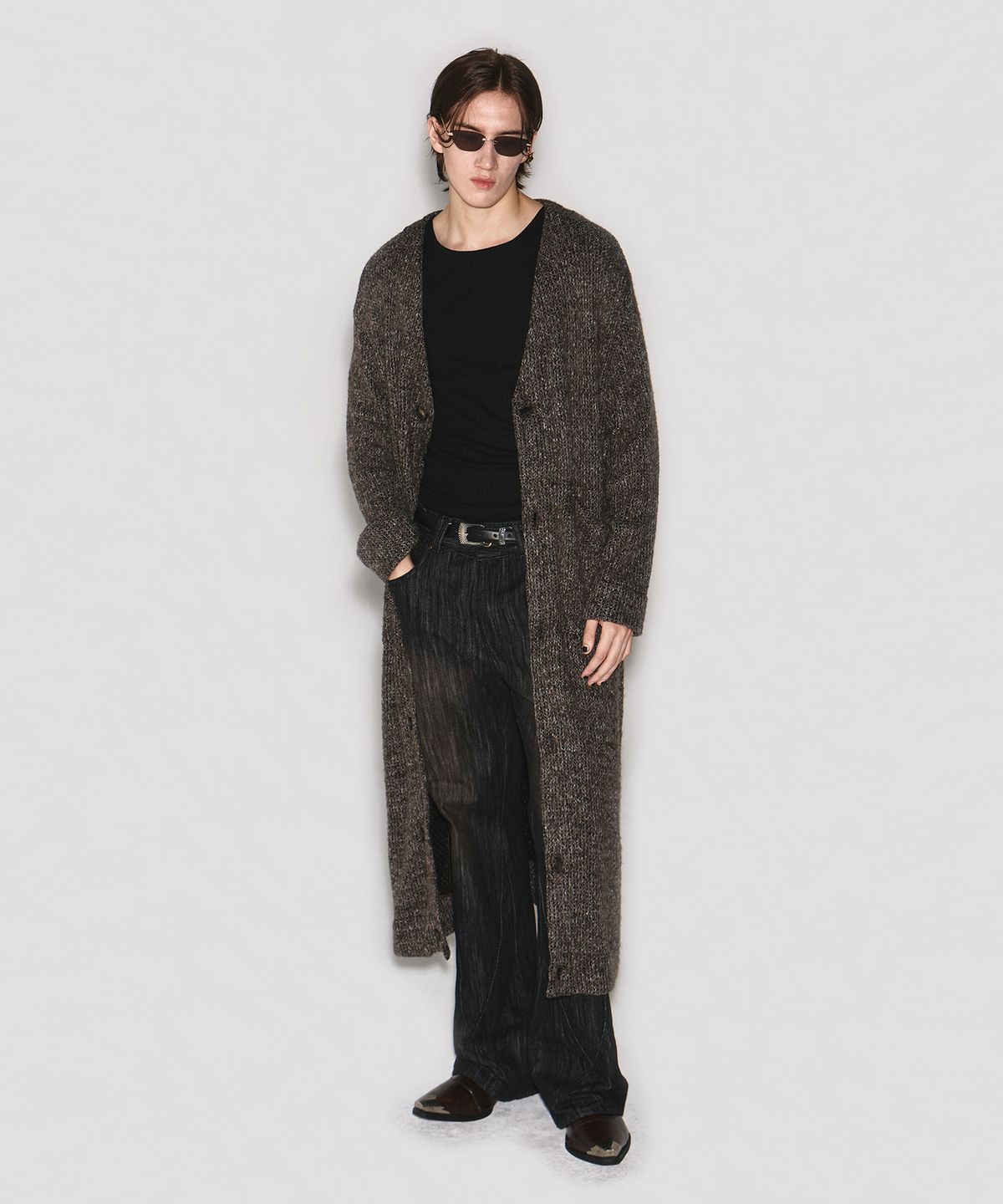 웨슬리 휴스턴(WESLEYHYUSTON) MARSHAL NET LONG CARDIGAN KHAKI