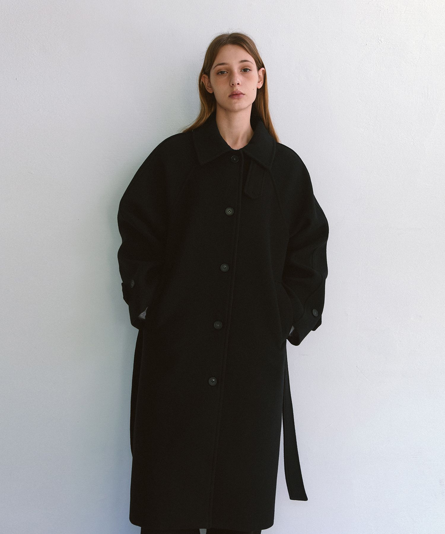 MUSINSA | LAMINEZ Classic Balmacaan Long Coat - Black