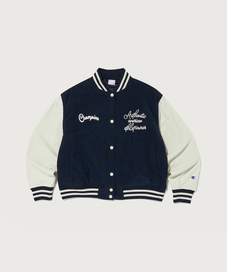 여성 코듀로이 스냅 바시티 자켓 Dark Navy