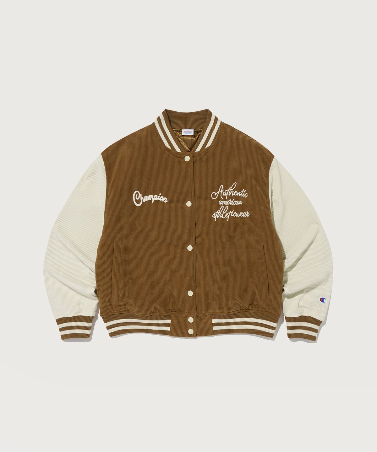 챔피온(CHAMPION) 여성 코듀로이 스냅 바시티 자켓 Camel