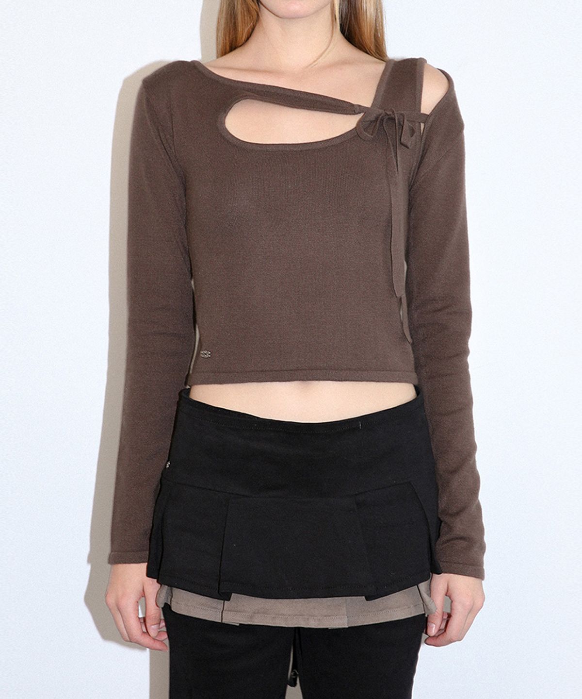 키시닝(KISYNING) Connect Hole Ribbon Rib Knit (Brown)