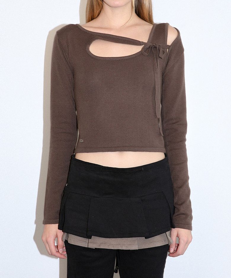 Connect Hole Ribbon Rib Knit (Brown)