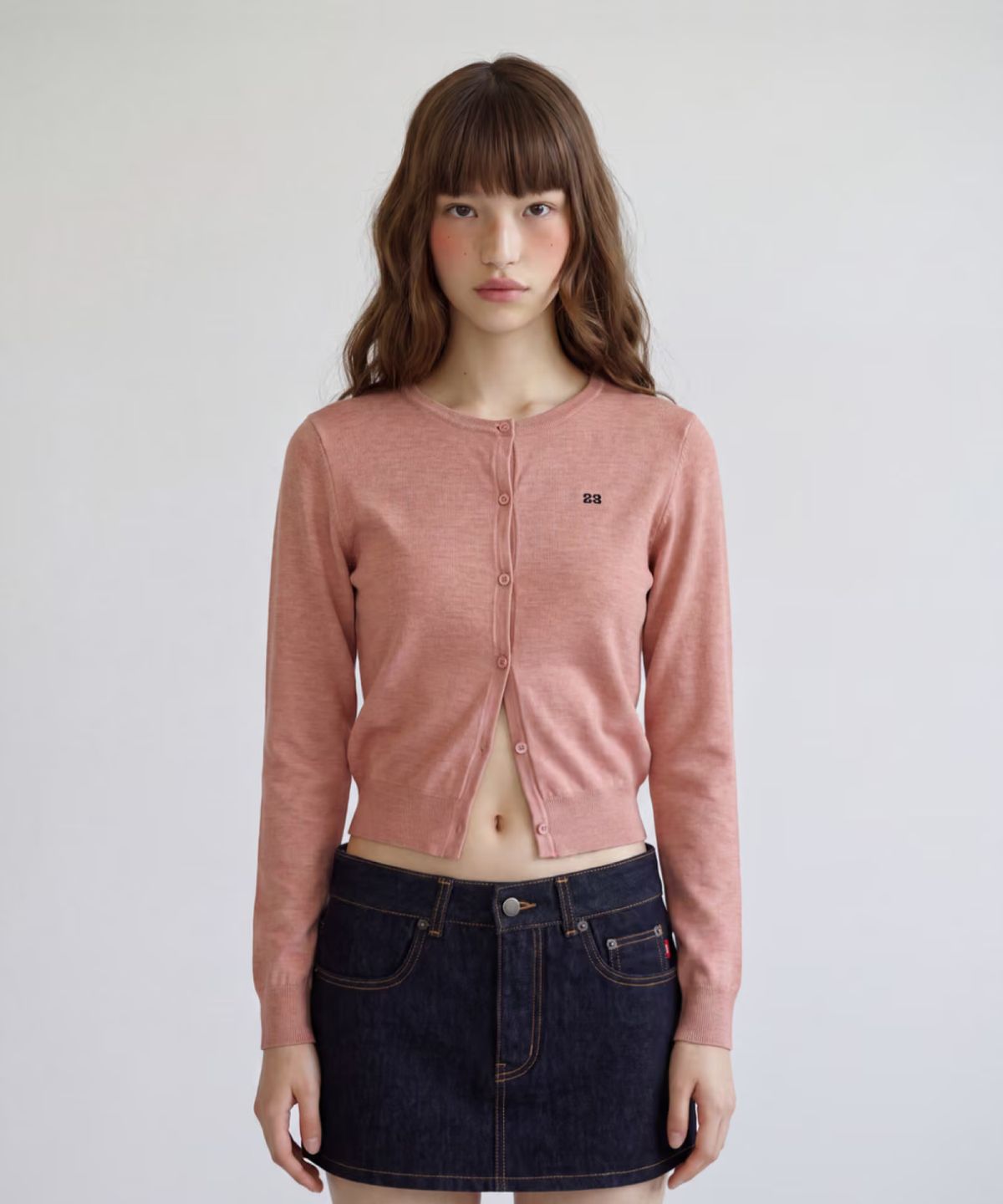 키시닝(KISYNING) New Classic Crew Neck Cardigan (Pink)