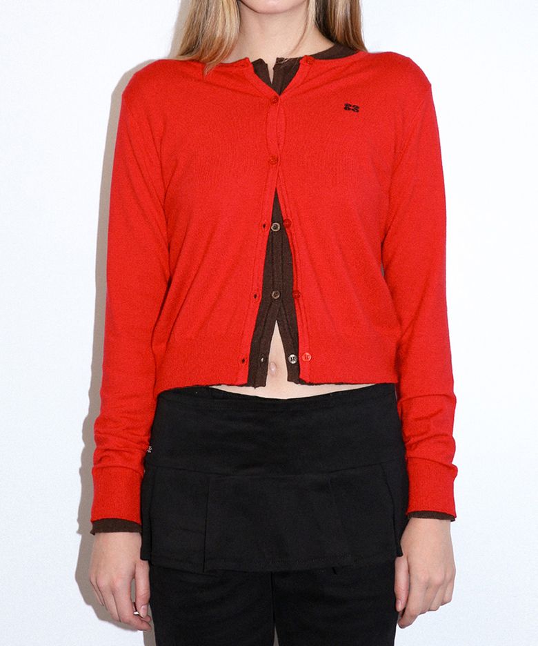 New Classic Crew Neck Cardigan (Red)