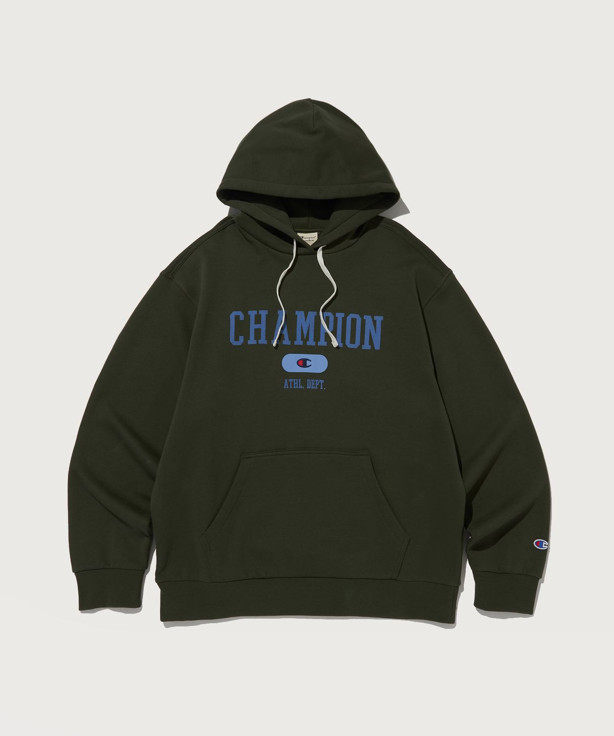챔피온(CHAMPION) 컬리지 로고 후드 티셔츠 Normal Khaki
