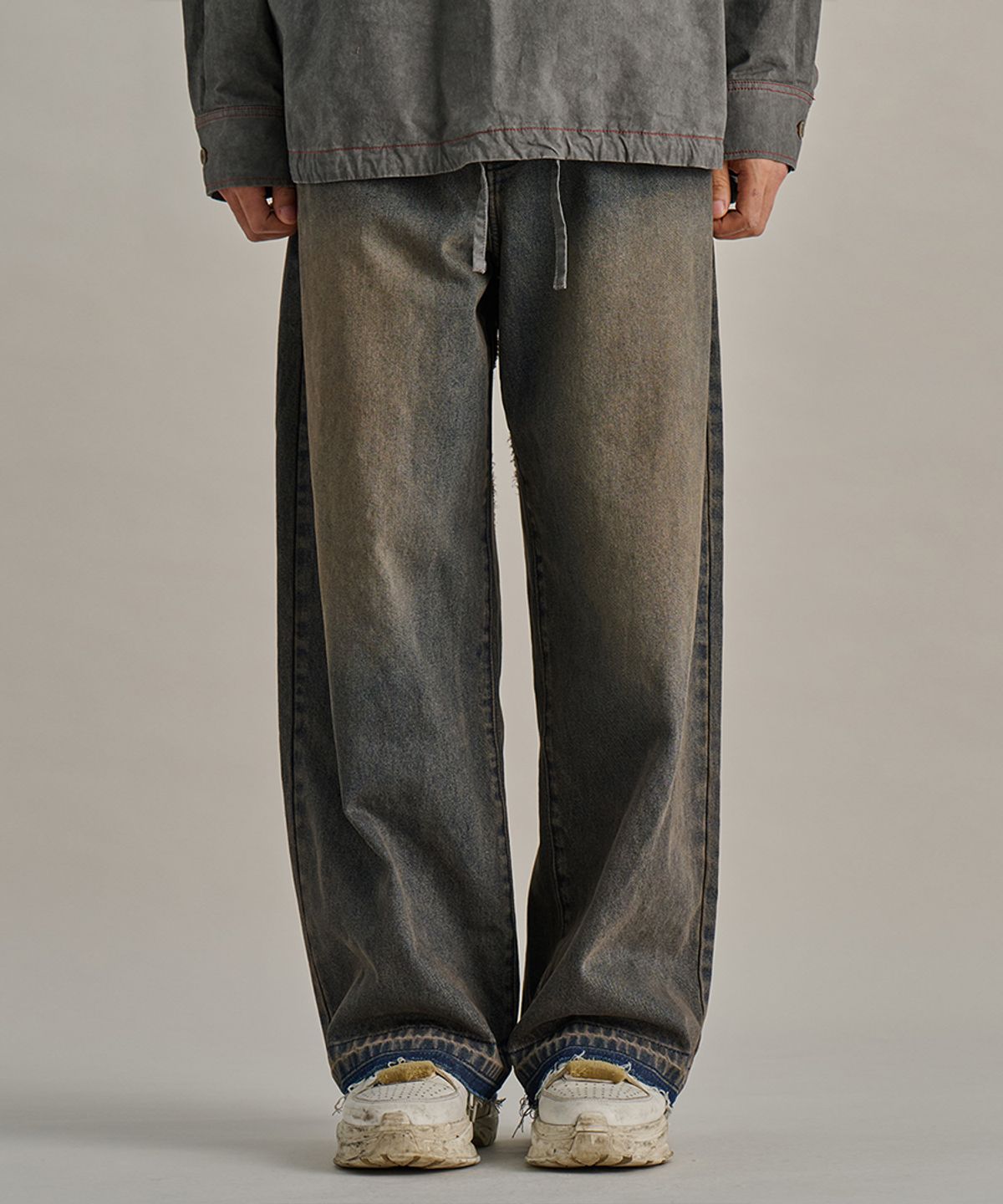 논타입(NONTYPE) HEM CONTRAST WASHED DENIM PANTS (INDIGO)