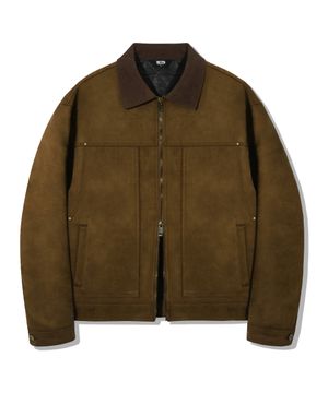 코듀로이 카라 스웨이드 집업 워크 자켓 [브라운]