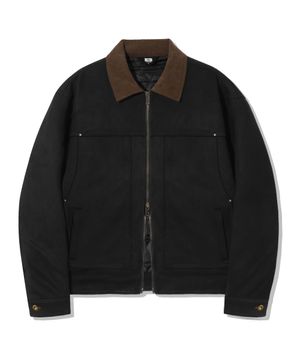 코듀로이 카라 스웨이드 집업 워크 자켓 [블랙]