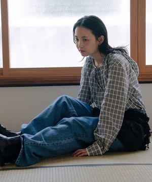 CHECK HOODIE SHIRT_BLACK