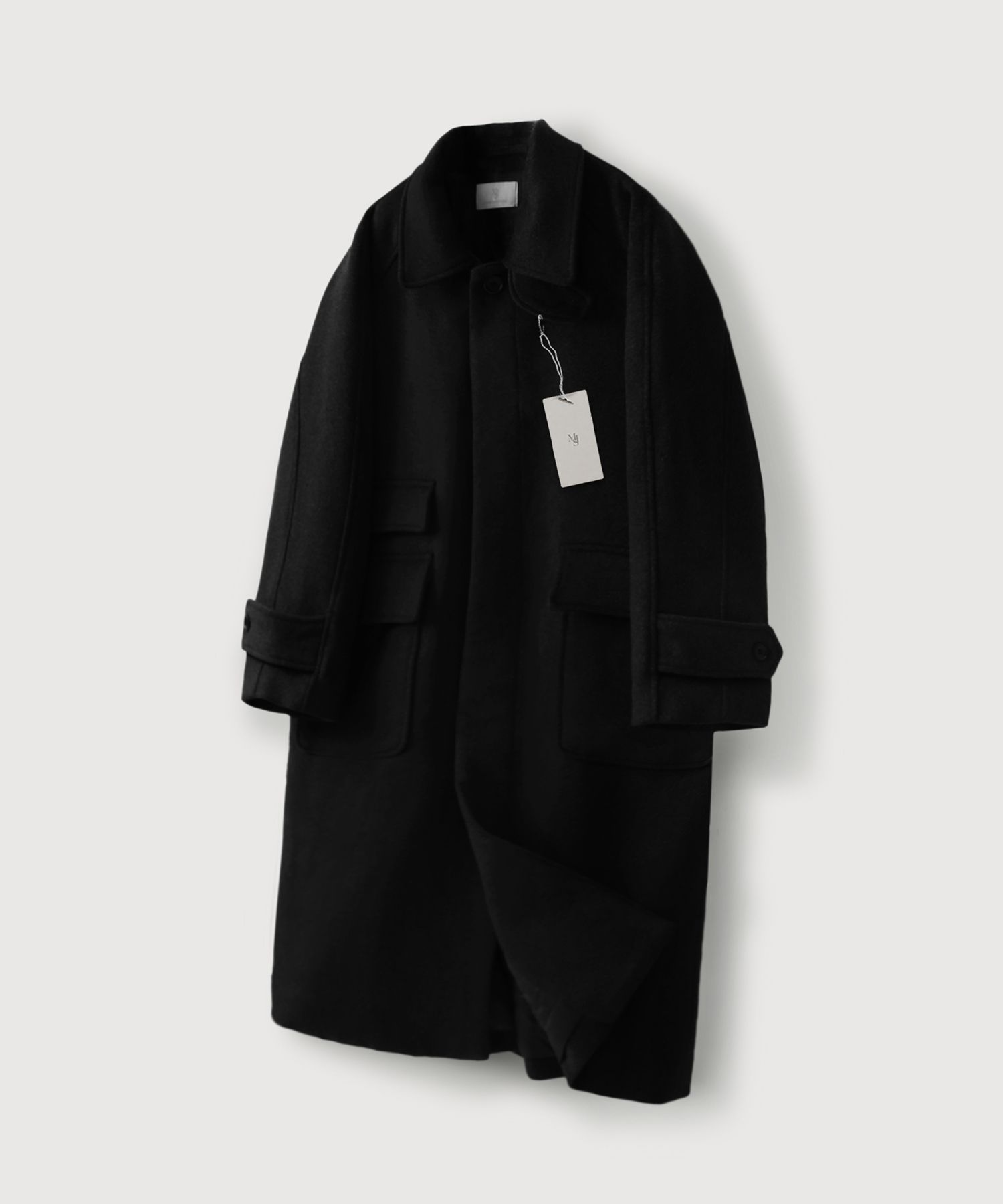 MUSINSA | MOOD INSIDE Oversized Wool Balmacaan Coat_Black