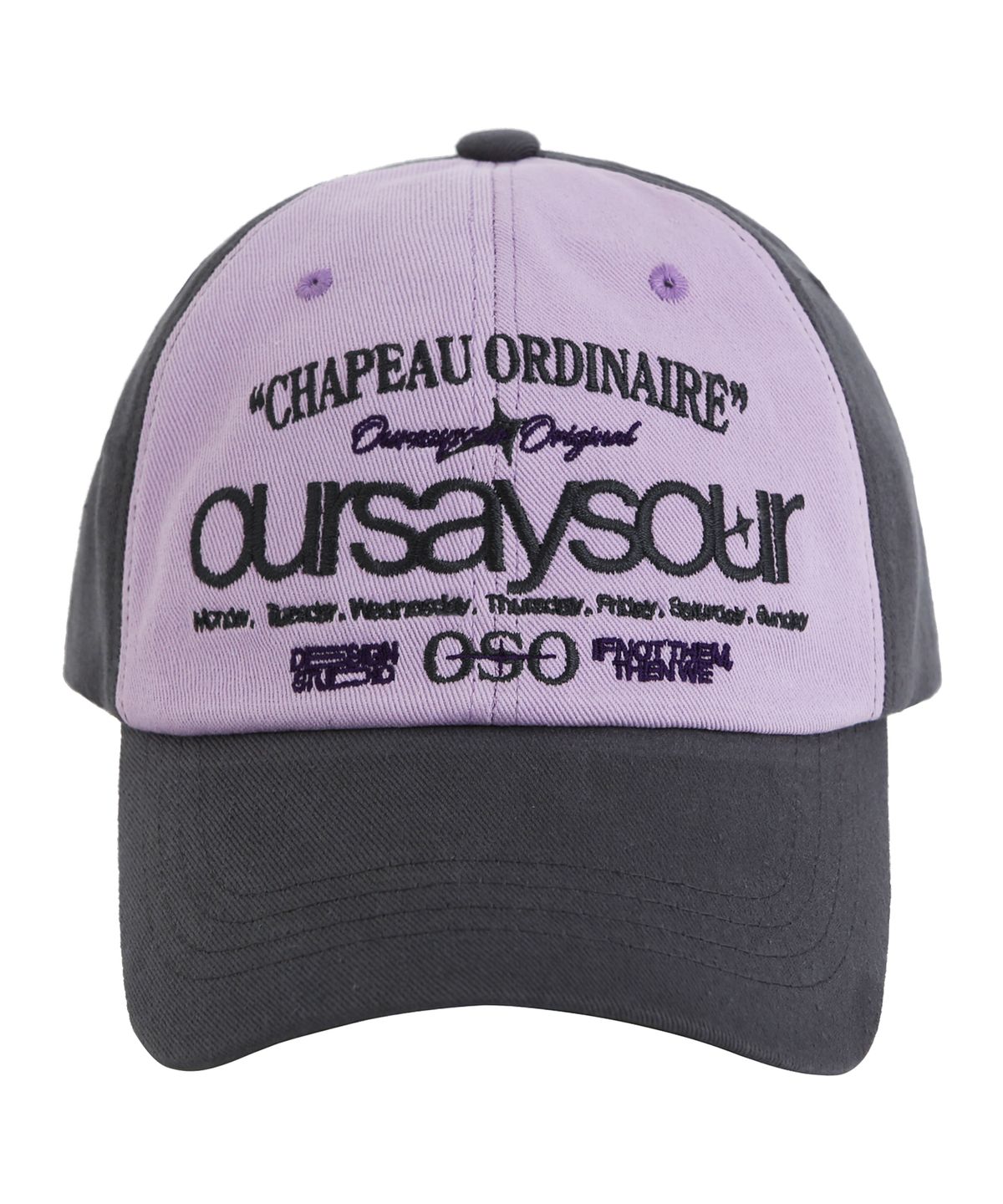 아워세이아워(OURSAYSOUR) 레터링 로고 볼캡 챠콜/퍼플