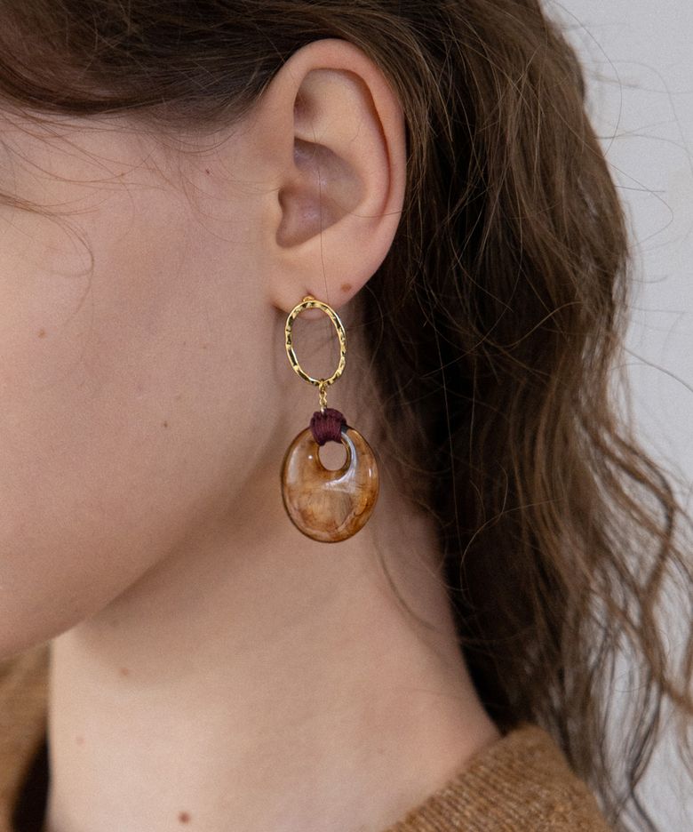 Brown marble pendant oval drop earring