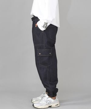스냅버튼 와이드 카고조거 팬츠 SWC-361 데님 인디고 BRS