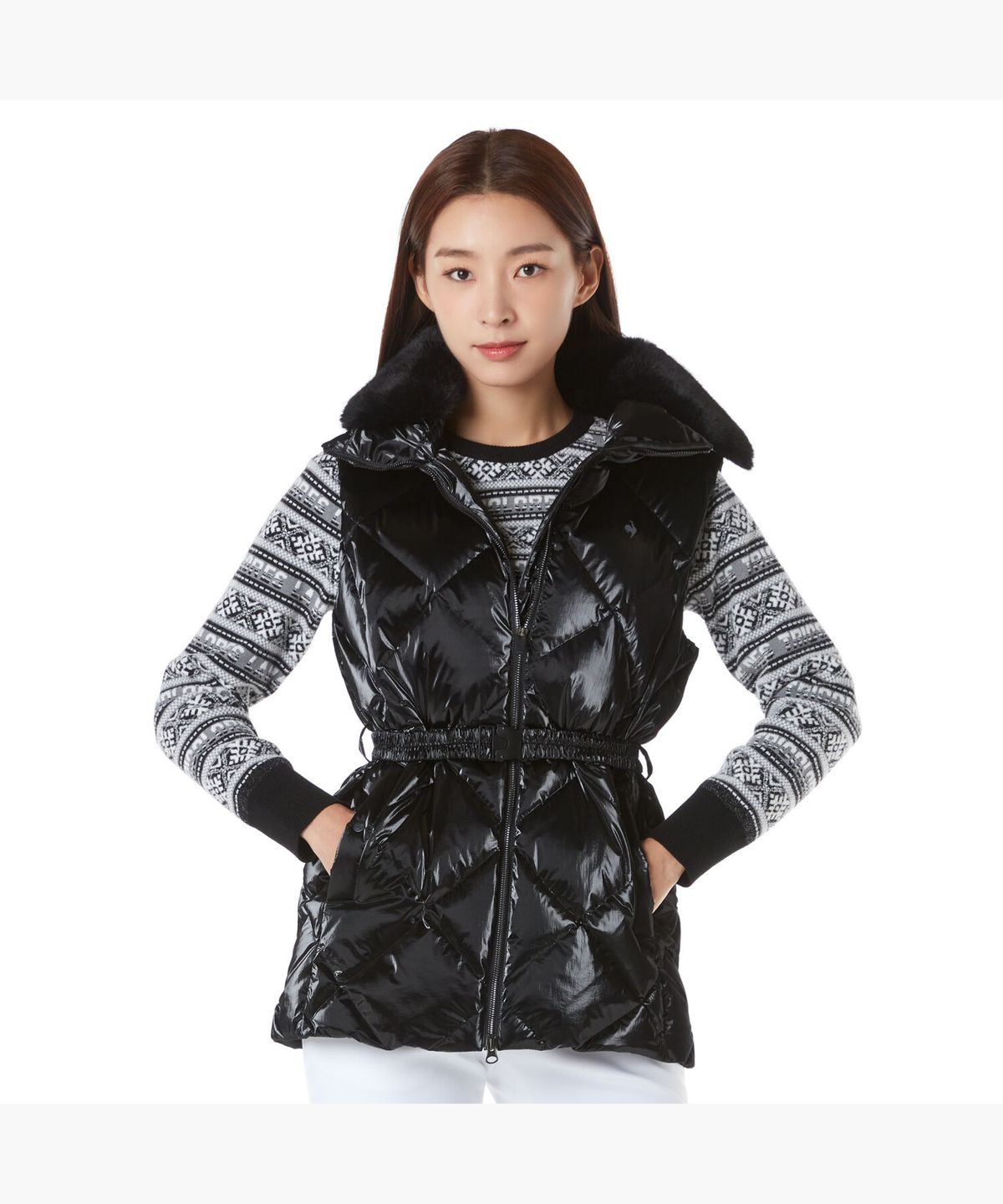 르꼬끄 골프(LECOQ GOLF) 여성 글로시 퀼팅 롱 베스트 풀집업 (GP422LWVO2)