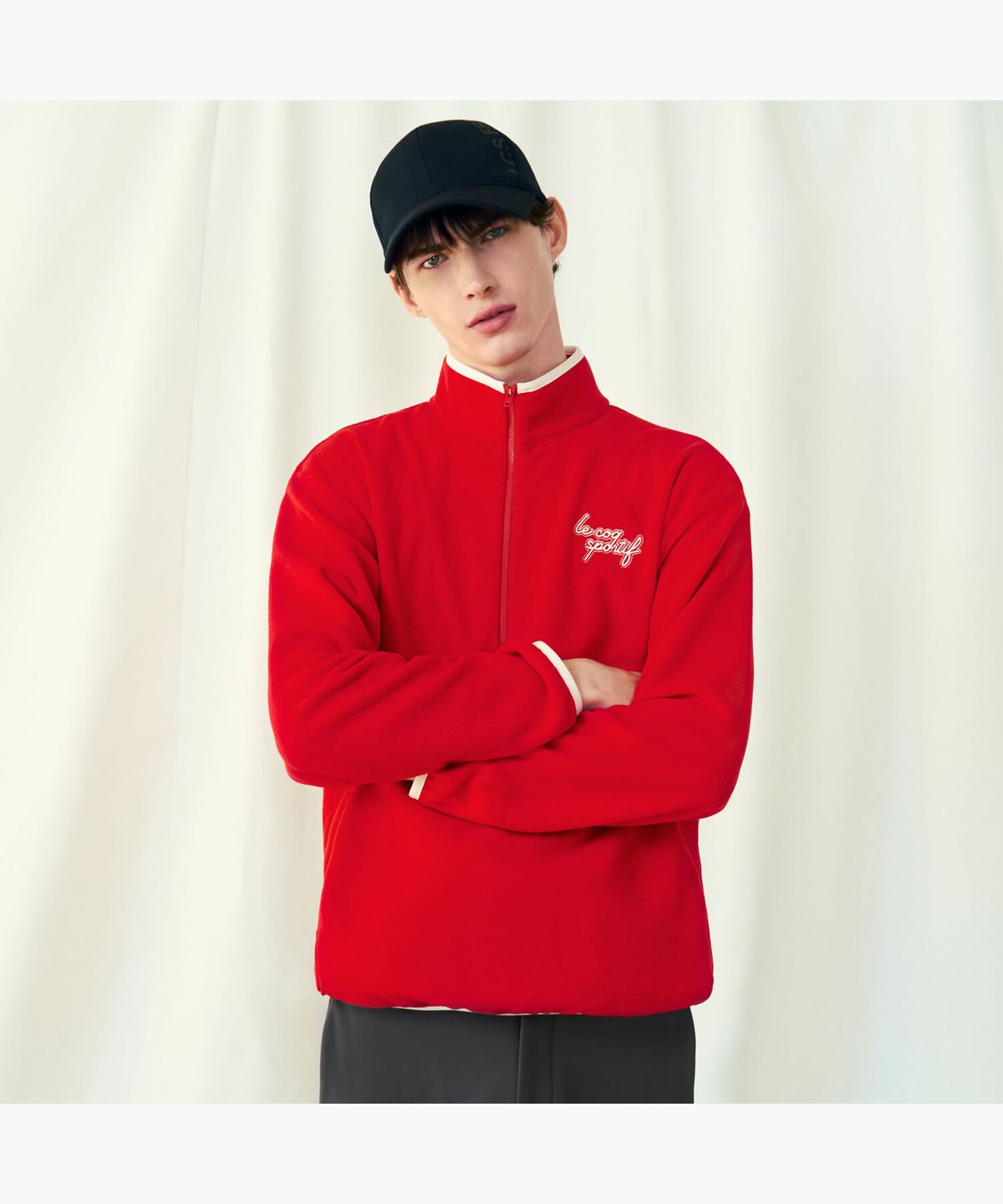 르꼬끄 골프(LECOQ GOLF) 남성 플리스 하프짚 티셔츠 (GP421MTLO4)