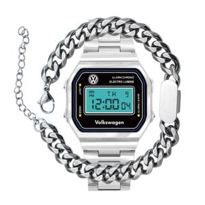 레트로 디지털 메탈 시계 + 티타늄 팔찌 세트