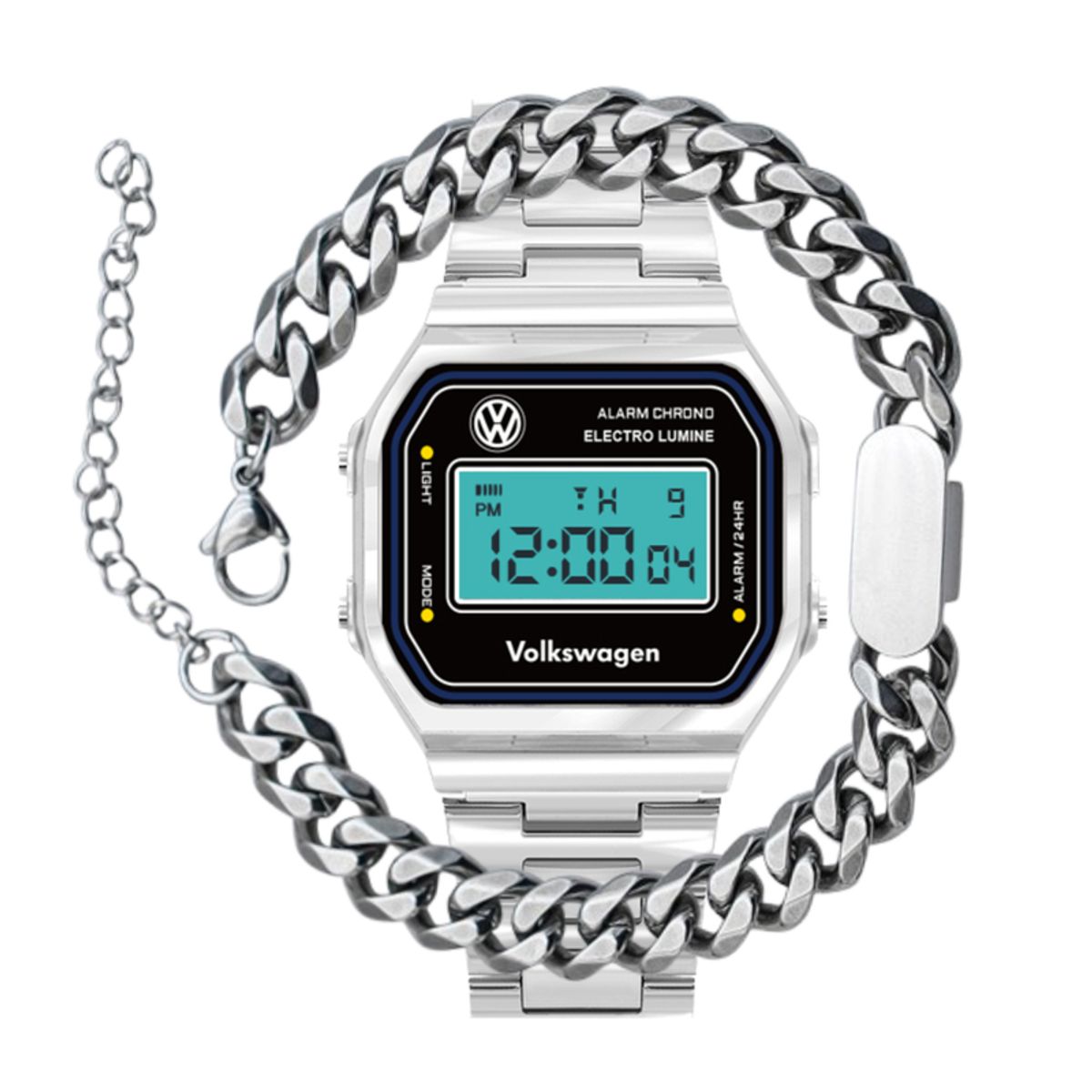 폭스바겐 와치(VOLKSVAGEN WATCH) 레트로 디지털 메탈 시계 + 티타늄 팔찌 세트