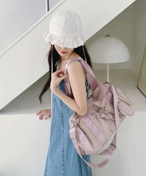 [파우치세트] glossy shoulder duffel bag_Lilac pink