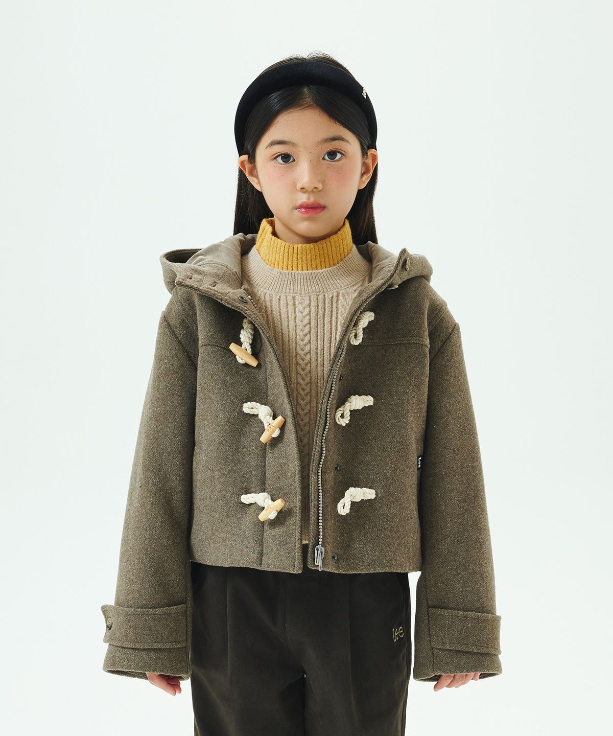 리 키즈(LEE KIDS) 울 후드 레귤러핏 크롭 더플 코트 카키 LK2404CT70KH