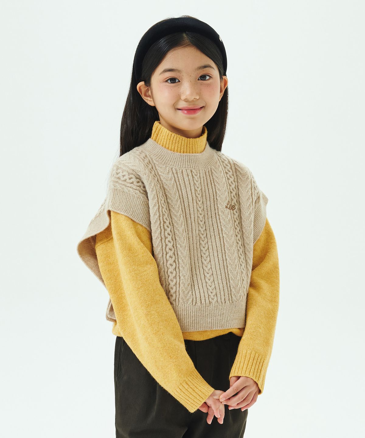 리 키즈(LEE KIDS) 케이블 니트 루즈핏 숏 베스트 베이지 LK2404KT74BE