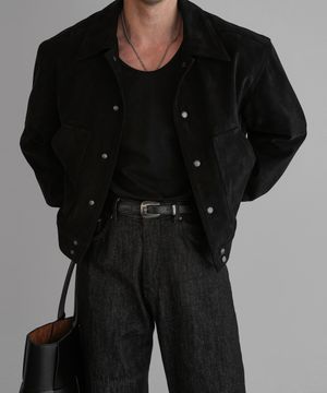 크롭 스웨이드 오픈카라 자켓 [블랙]