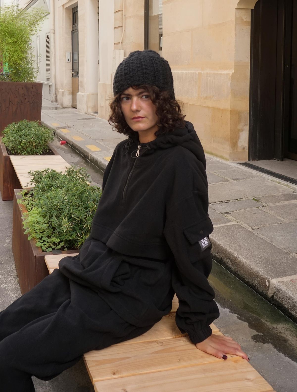 꼼소넛(COMSONNOT) Fleece Hood Zip-Up Jogger Set Up CSOs-020 (black) [Unisex]