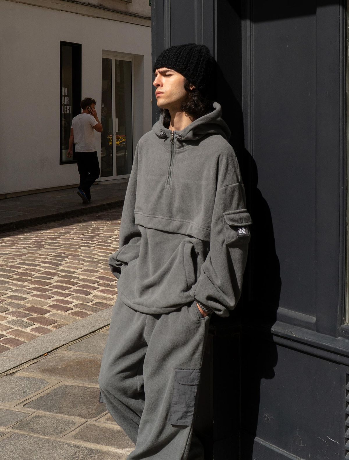 꼼소넛(COMSONNOT) Fleece Hood Zip-Up Jogger Set Up CSOs-020 (gray) [Unisex]