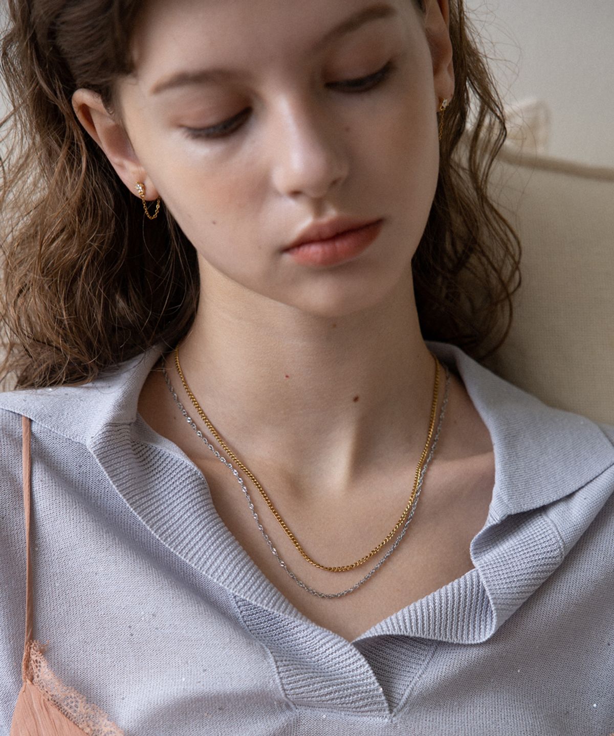 메리모티브(MERRYMOTIVE) [Set] Gold and silver 2 chain necklace