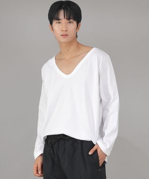 BIG V넥 무지 롱슬리브 BVL-837 화이트