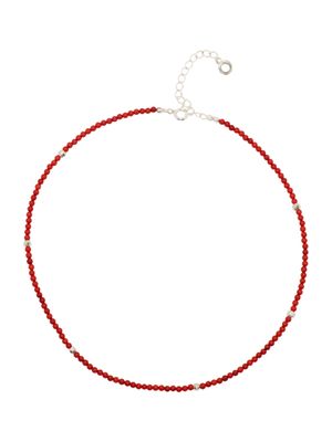 Coral Beads Line Silver Necklace In528