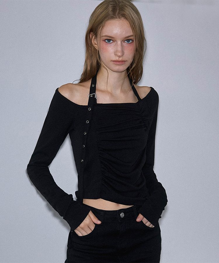 MUSINSA公式 | ROSÉ FRANTZ Eyelet Belt Long Sleeve [Black]