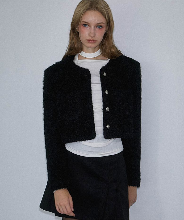 Angora Pocket Fur Jacket [Black]