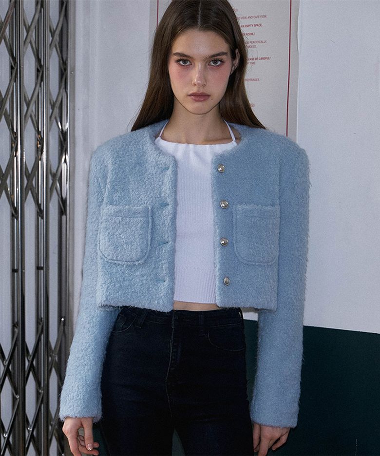 Angora Pocket Fur Jacket [Sky Blue]