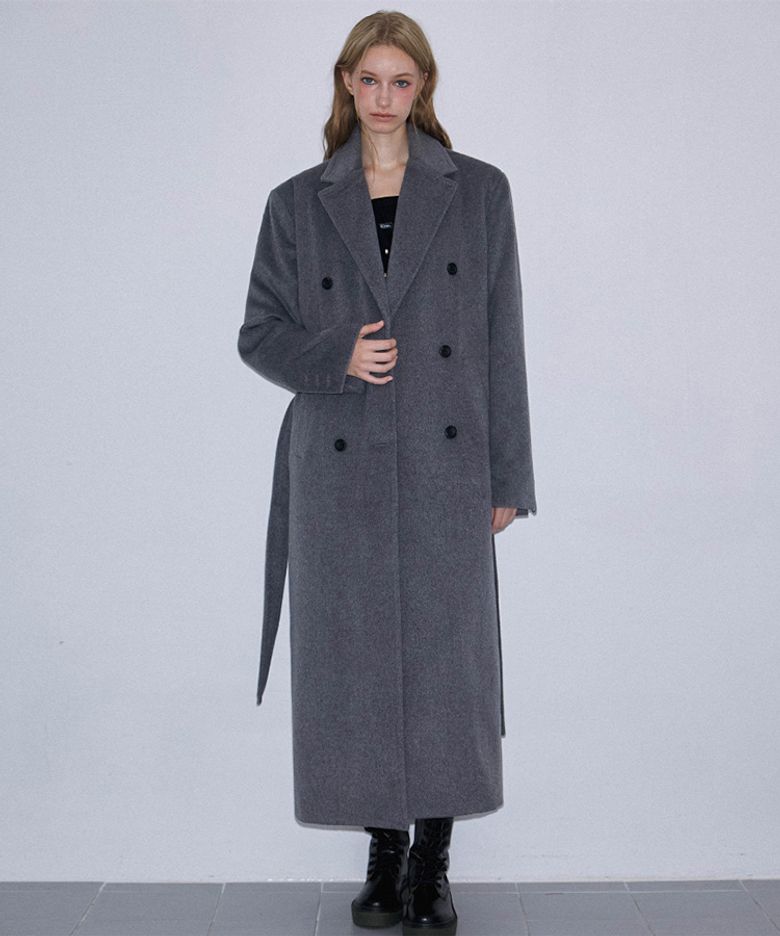 Double Button Maxi Long Coat [Gray]