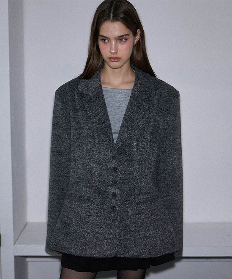 Wool Mix Half Jacket [Charcoal]