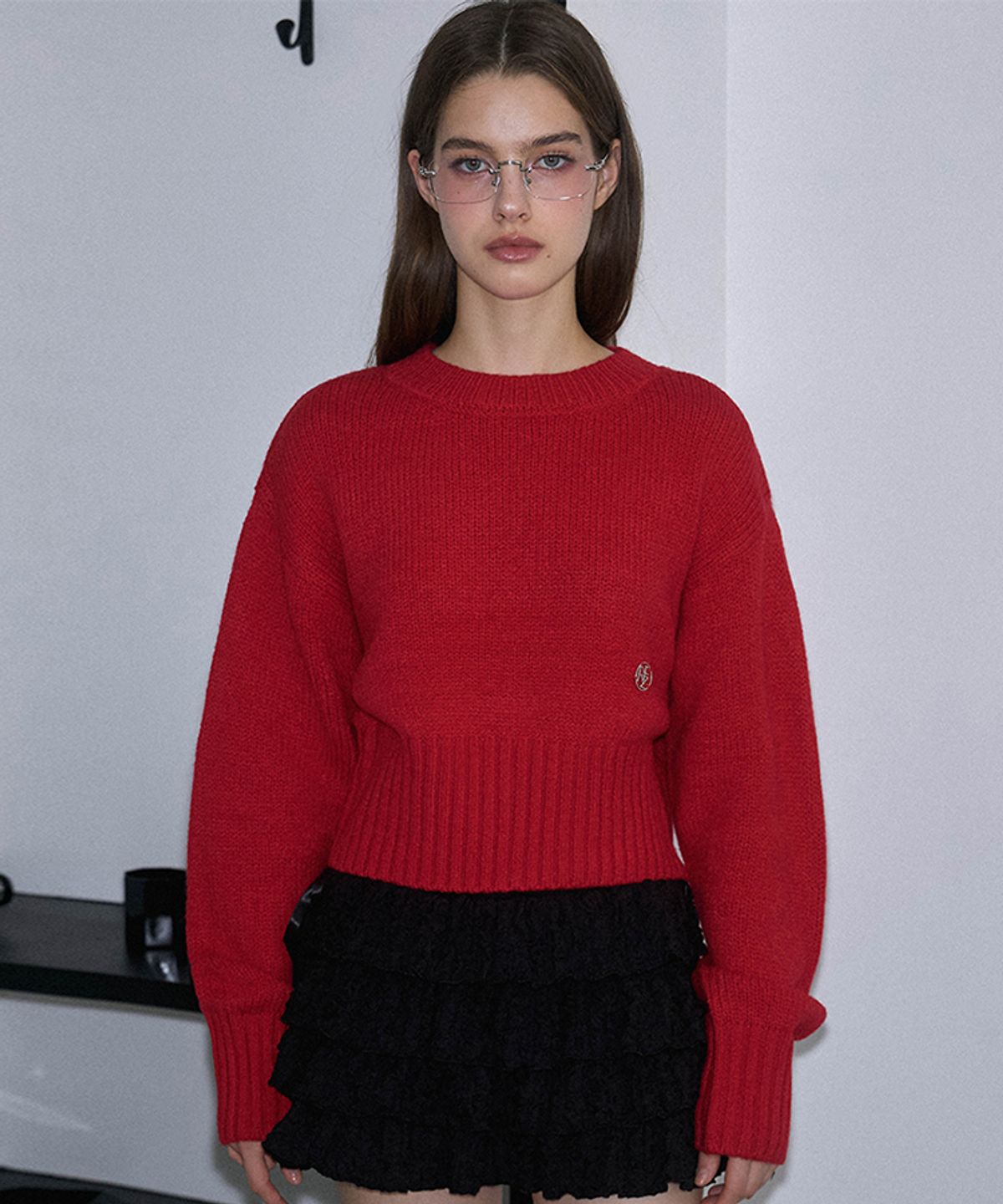 로제프란츠(ROSEFRANTZ) Basic Crop Knit [Rose Red]