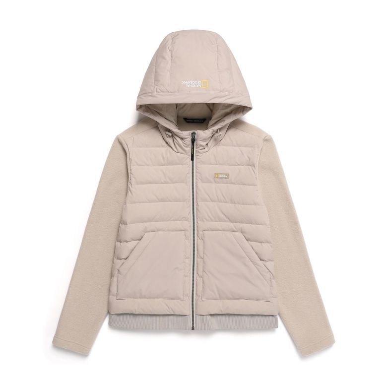 N244WFT080 여성 퍼핀 우븐 집업 후드 자켓 BEIGE