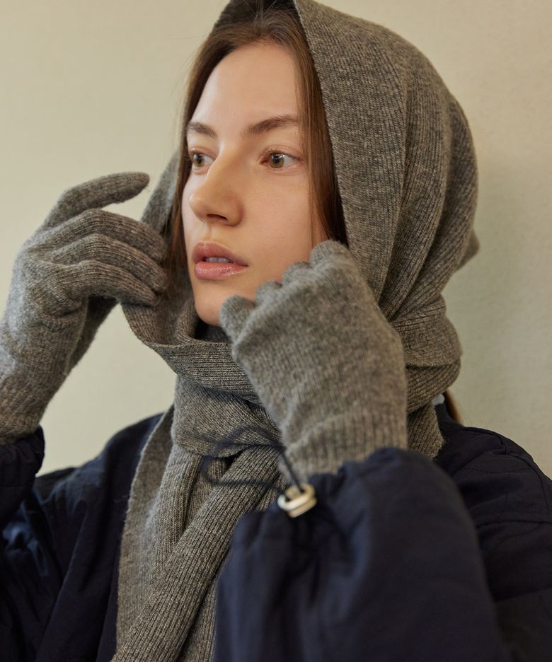 WOOL KNIT MUFFLER&GLOVES SET_grey