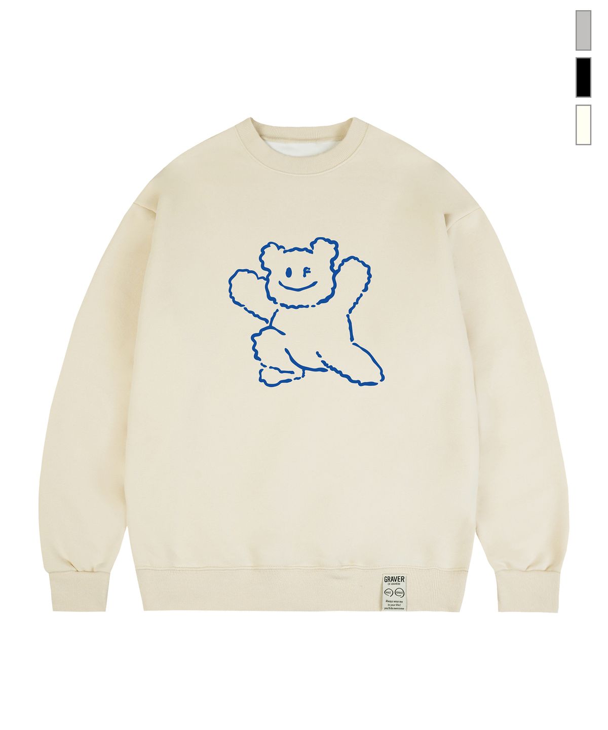 그레이버(GRAVER) [UNISEX]빅 라인 베어스마일 맨투맨_크림