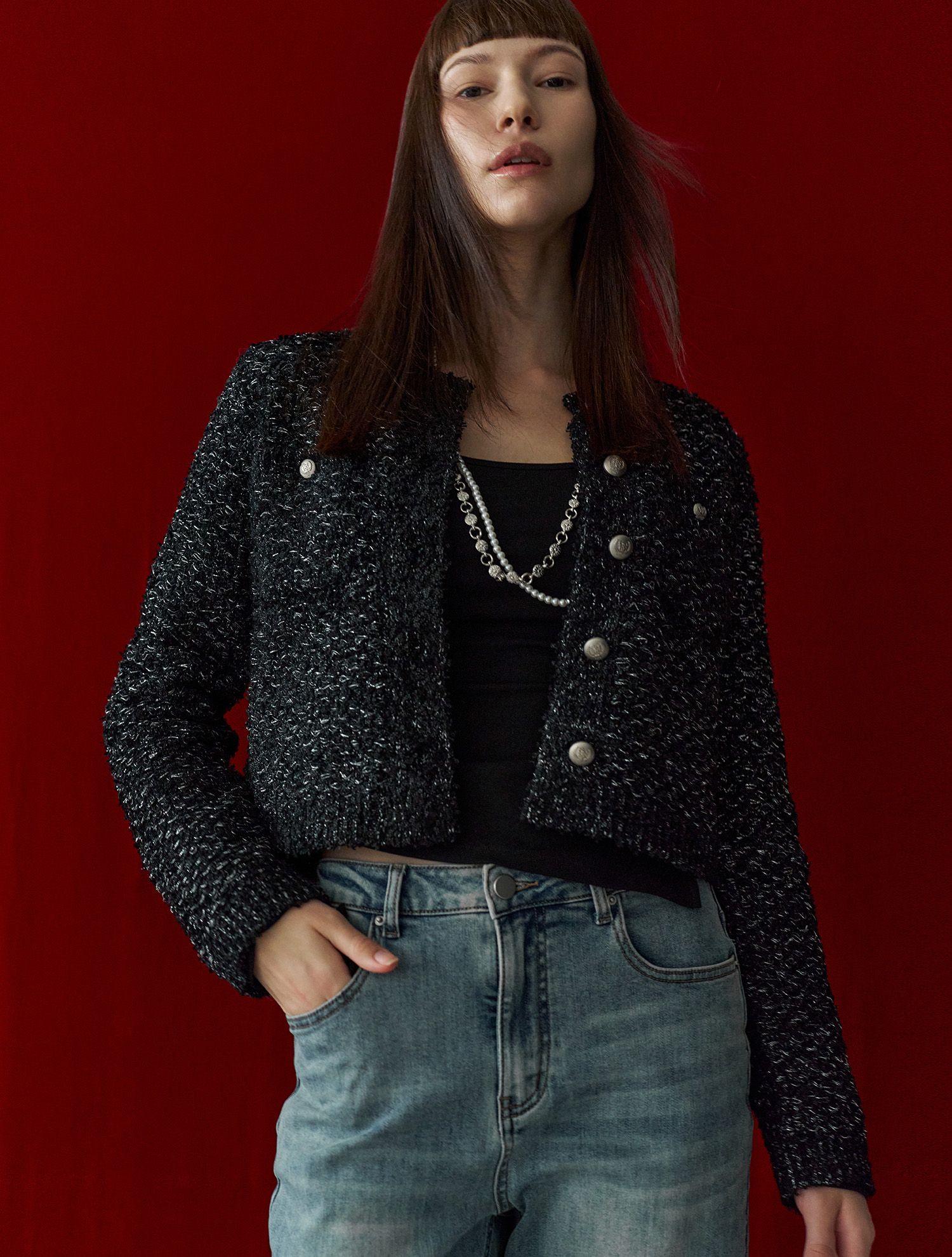 【GENERAL IDEA】Wool Knit Tweed Jacket BLACK MUSINSA | GENERAL IDEA Wool knit tweed jacket [BLACK