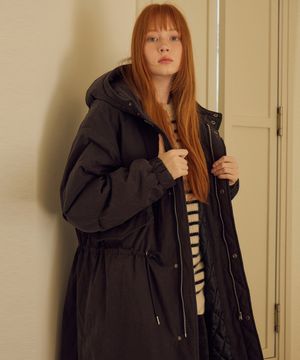 W/M-65피쉬테일 후드 패딩 야상 코트_BLACK